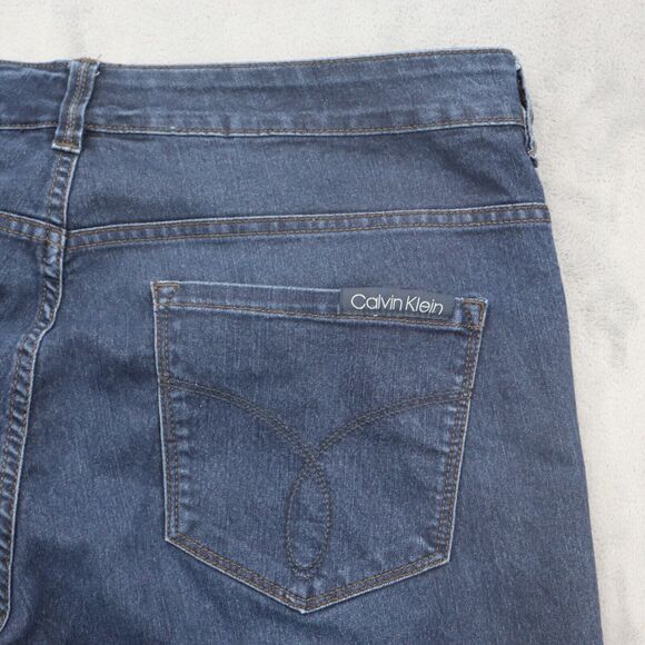 Calvin Klein Pants Womens 14 Blue Straight Mid Rise Button Dark Wash Denim Jeans - Picture 9 of 16